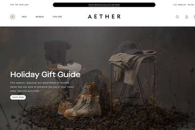 AETHER Apparel website screenshot