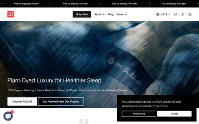 Aizome Textiles website screenshot