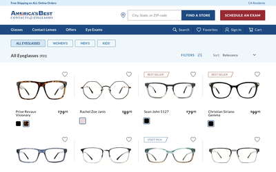 America's Best Contacts & Eyeglasses website screenshot