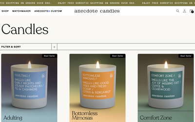 Anecdote Candles website screenshot