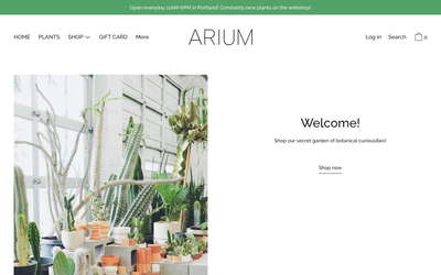ARIUM BOTANICALS website screenshot