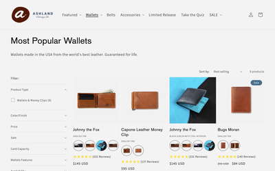 Ashland Leather website screenshot