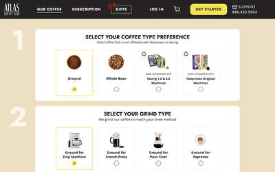Atlas Coffee Club website screenshot