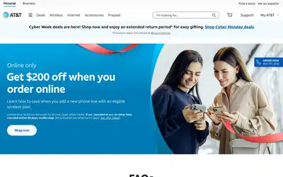 AT&T Wireless website screenshot
