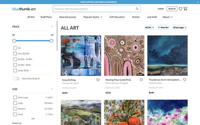 Bluethumb Online Art Gallery website screenshot