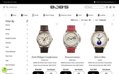 Bob's Watches website screenshot