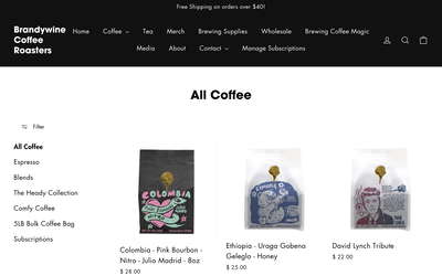 Brandywine Coffee Roasters website screenshot