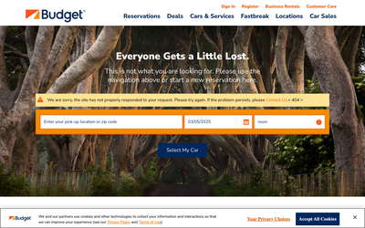 Budget Car Rental website screenshot