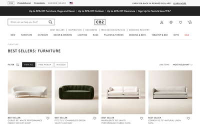 CB2 website screenshot
