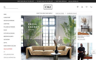 CB2 website screenshot