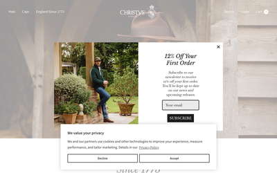 Christys' Hats website screenshot