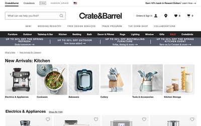 Crate and Barrel website screenshot