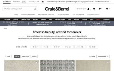 Crate and Barrel website screenshot