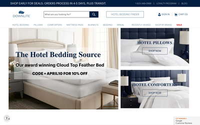 Downlite Bedding website screenshot