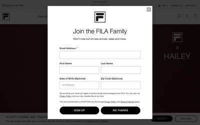 FILA website screenshot