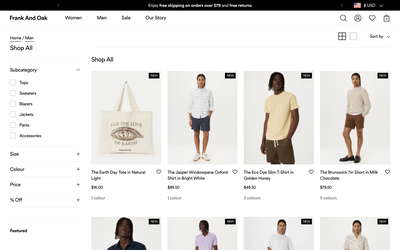 Frank And Oak website screenshot