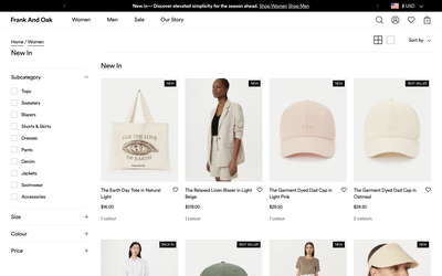 Frank And Oak website screenshot