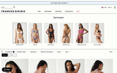 Frankies Bikinis website screenshot