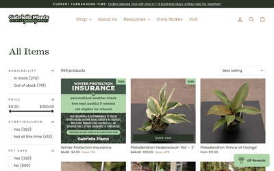 Gabriella Plants website screenshot