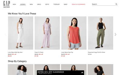 Gap Factory website screenshot