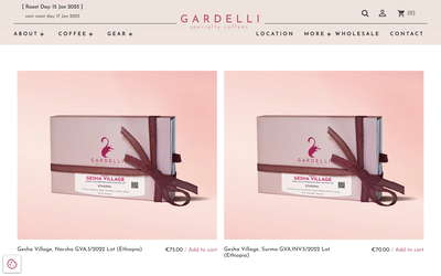 Gardelli Specialty Coffees website screenshot