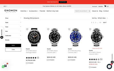 Gnomon Watches website screenshot