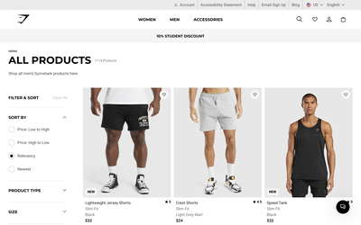 Gymshark website screenshot