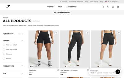 Gymshark website screenshot