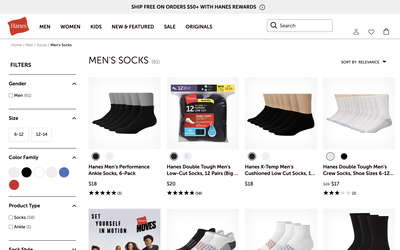 Hanes website screenshot