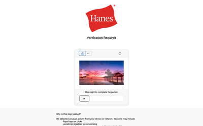 Hanes website screenshot