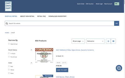 Hart Davis Hart Wine Co. website screenshot