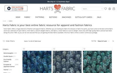 Harts Fabric website screenshot