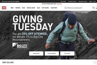 Helly Hansen website screenshot
