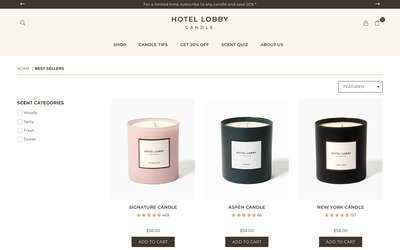 Hotel Lobby Candle website screenshot