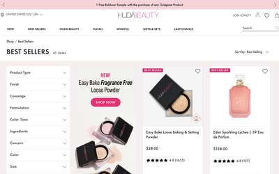Huda Beauty website screenshot