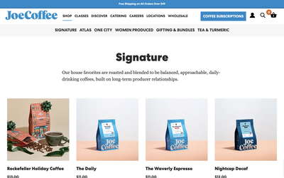 Joe Coffee website screenshot