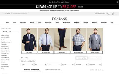 Jos. A. Bank website screenshot