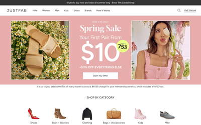 JustFab website screenshot