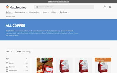 Klatch Coffee website screenshot