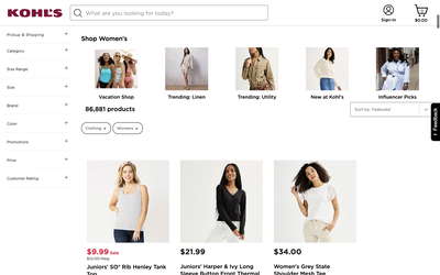 Kohl's website screenshot