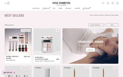Kylie Cosmetics website screenshot