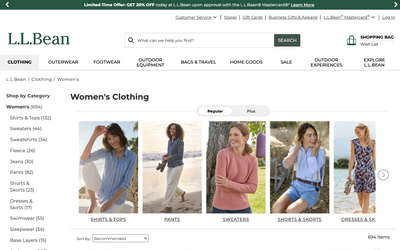 L.L.Bean website screenshot