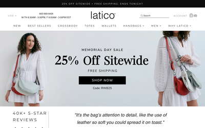 Latico Leathers website screenshot