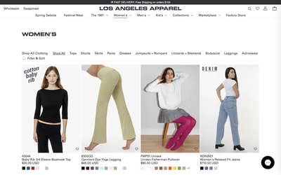 Los Angeles Apparel website screenshot