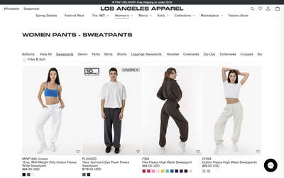 Los Angeles Apparel website screenshot