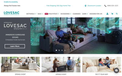 Lovesac website screenshot
