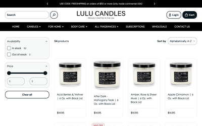 Lulu Candles website screenshot