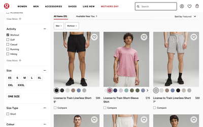 lululemon website screenshot