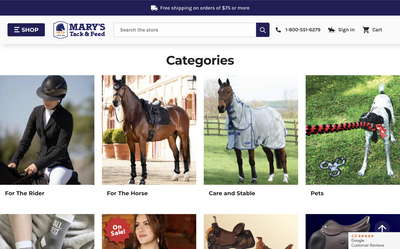 Mary's Tack & Feed website screenshot