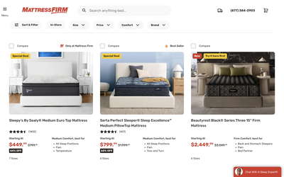 Mattress Firm website screenshot